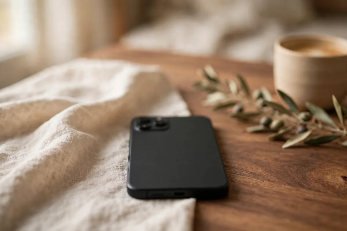 A phone face down on a table