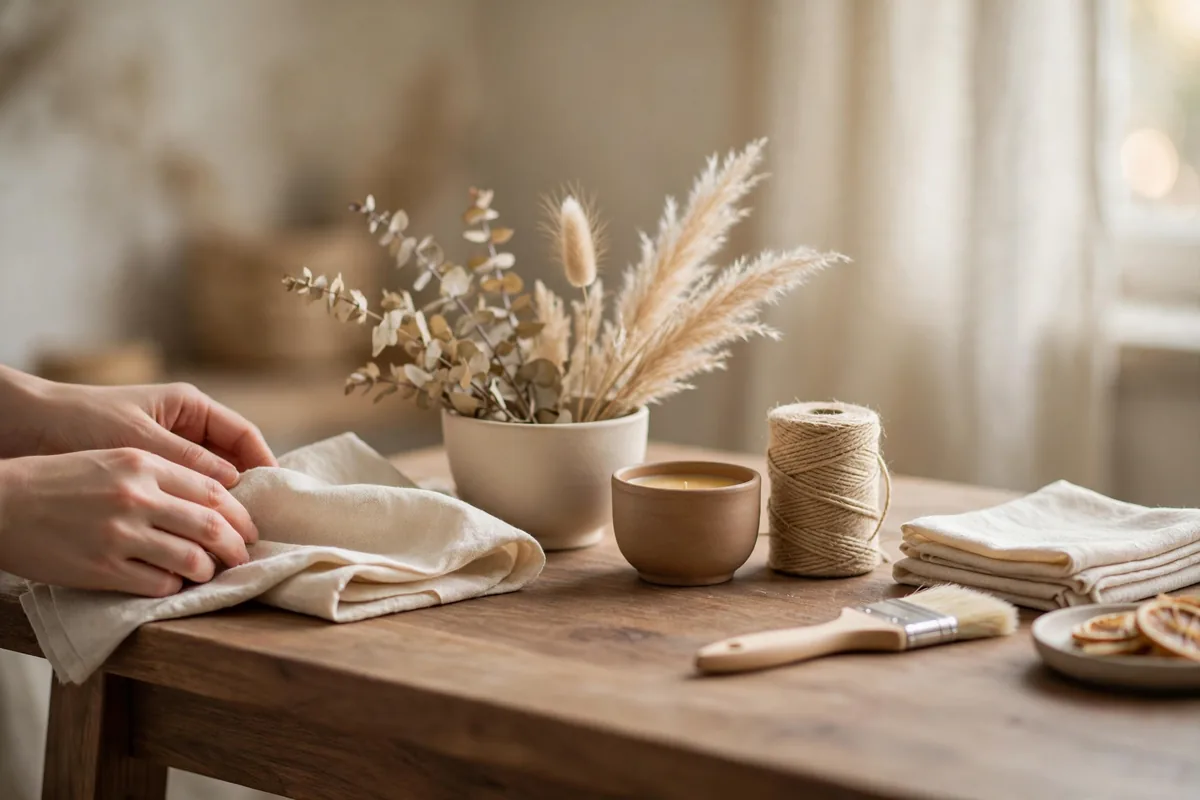 A tidy table with linen and twine