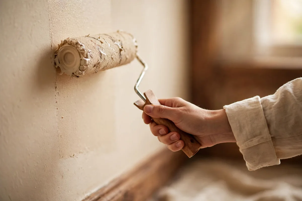 Rolling paint on a wall