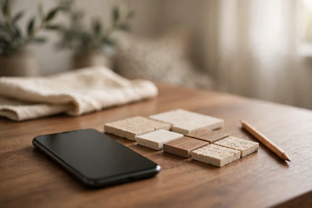 A phone beside samples